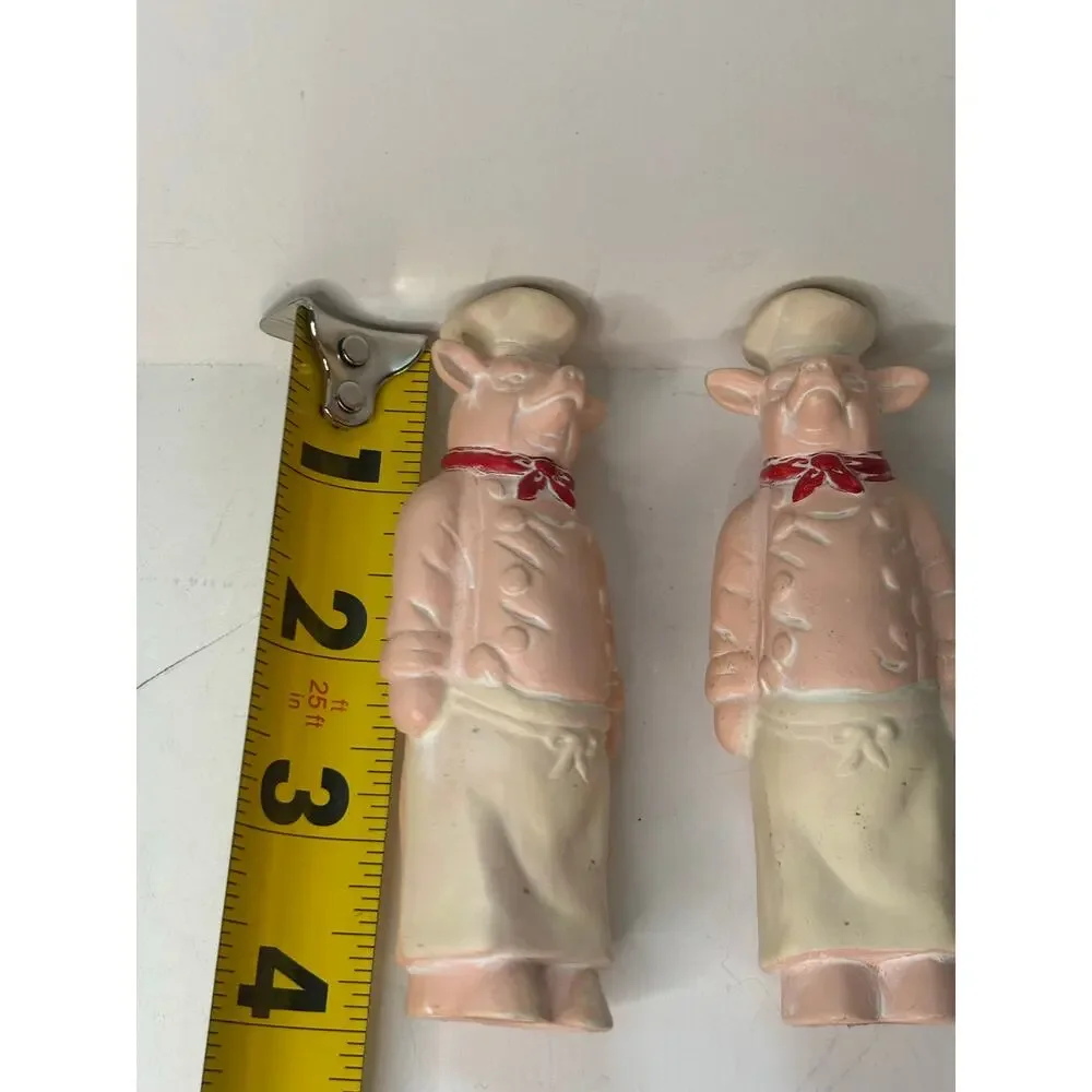 Vintage Chalkware French Chef Pig Salt Pepper Shakers Kitchen Decor